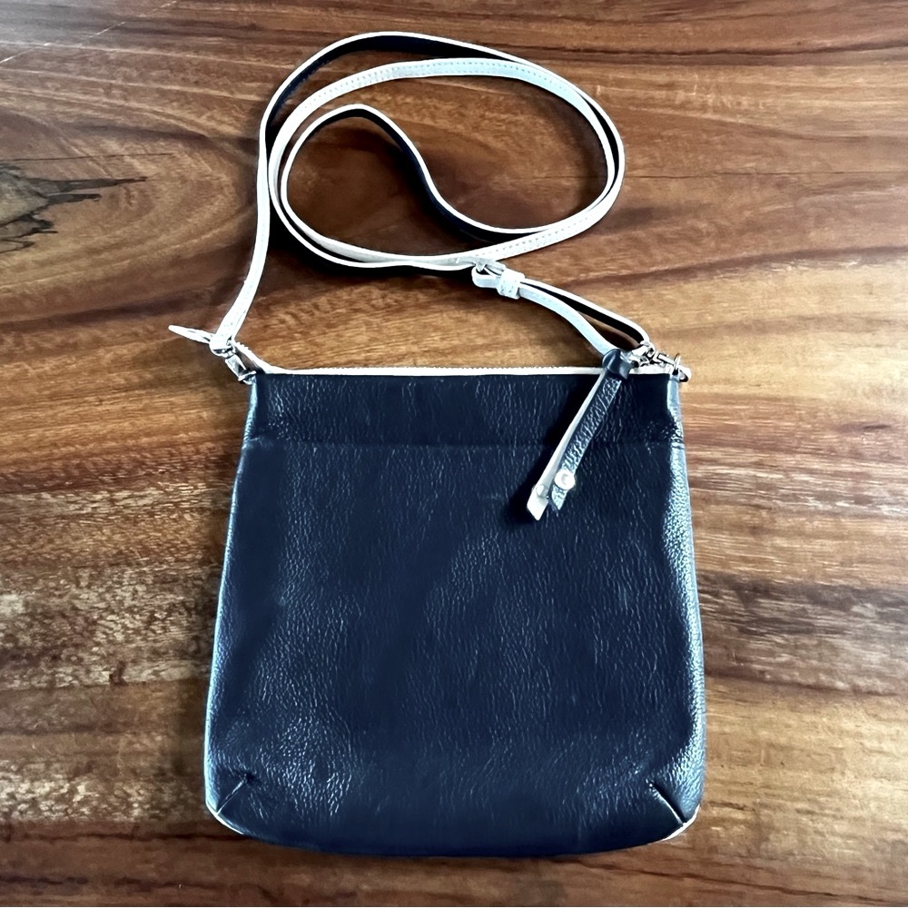 BRIGHTON Leather Mini Crossbody Bag |Seashell Graphic | Cream Navy Coastal Chic - Picture 4 of 16